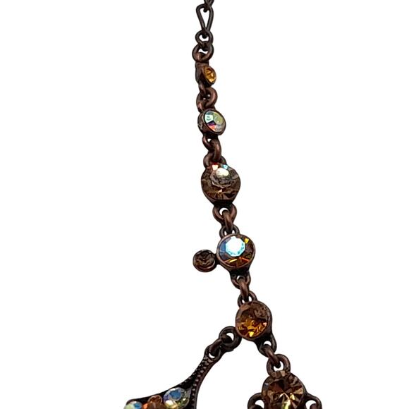 Felecia Topaz Rhinestone Dangle Necklace, Bronze Tone, 17 1/2 Inches, China - Picture 10 of 14